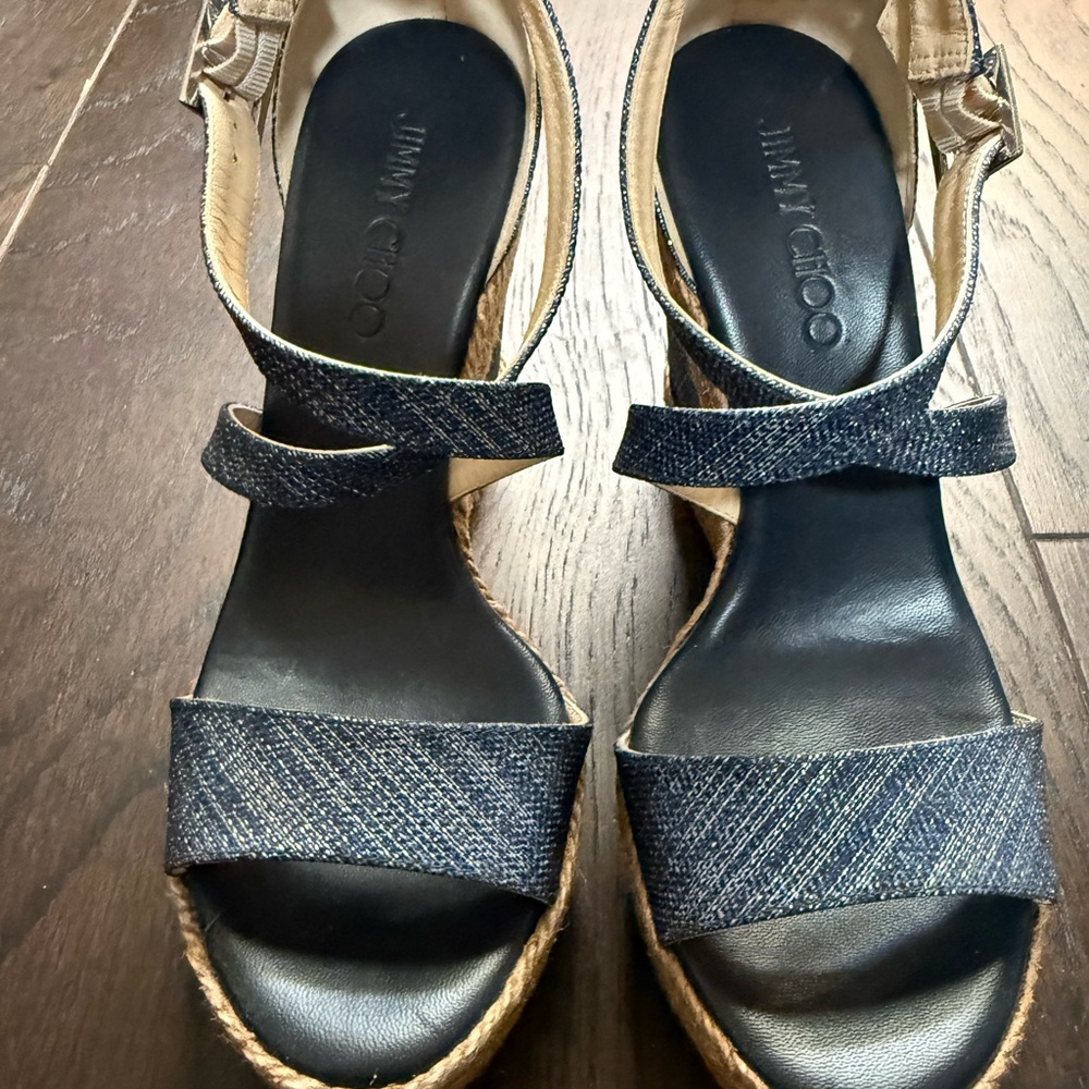 Jimmy Choo Navy and Silver  Espadrille Sandals